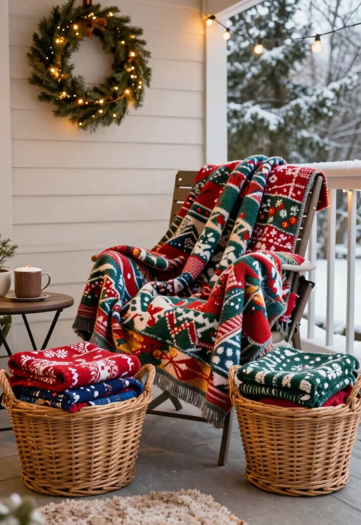 14 Christmas Patio Decorating Ideas That Sparkle Bright 3 14 Christmas Patio Decorating Ideas That Sparkle Bright - 3. Cozy Outdoor Blankets 1