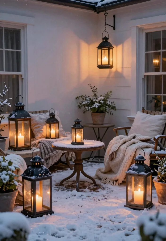 14 Christmas Patio Decorating Ideas That Sparkle Bright 14 14 Christmas Patio Decorating Ideas That Sparkle Bright - 4. Lanterns with a Glow 1