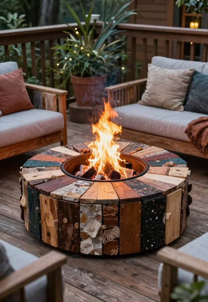 14 Deck Fire Pit Ideas for the Ultimate Hangout Spot 58 14 Deck Fire Pit Ideas for the Ultimate Hangout Spot - 14. Fire Pit with Reclaimed Materials 1