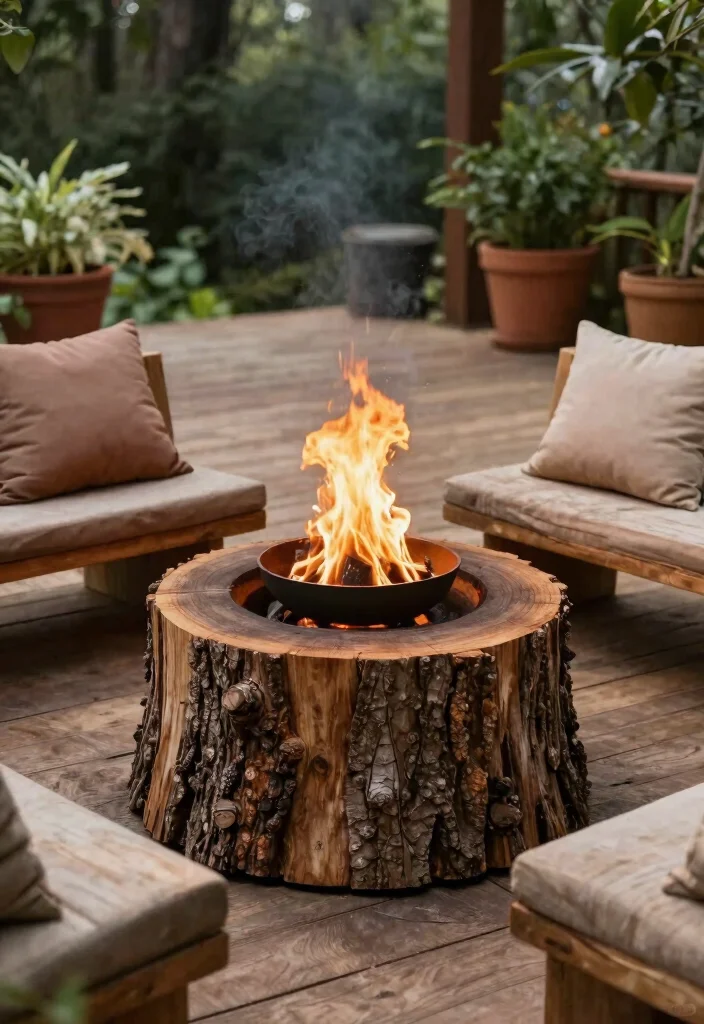 14 Deck Fire Pit Ideas for the Ultimate Hangout Spot 41 14 Deck Fire Pit Ideas for the Ultimate Hangout Spot - 7. Tree Stump Fire Pit 1