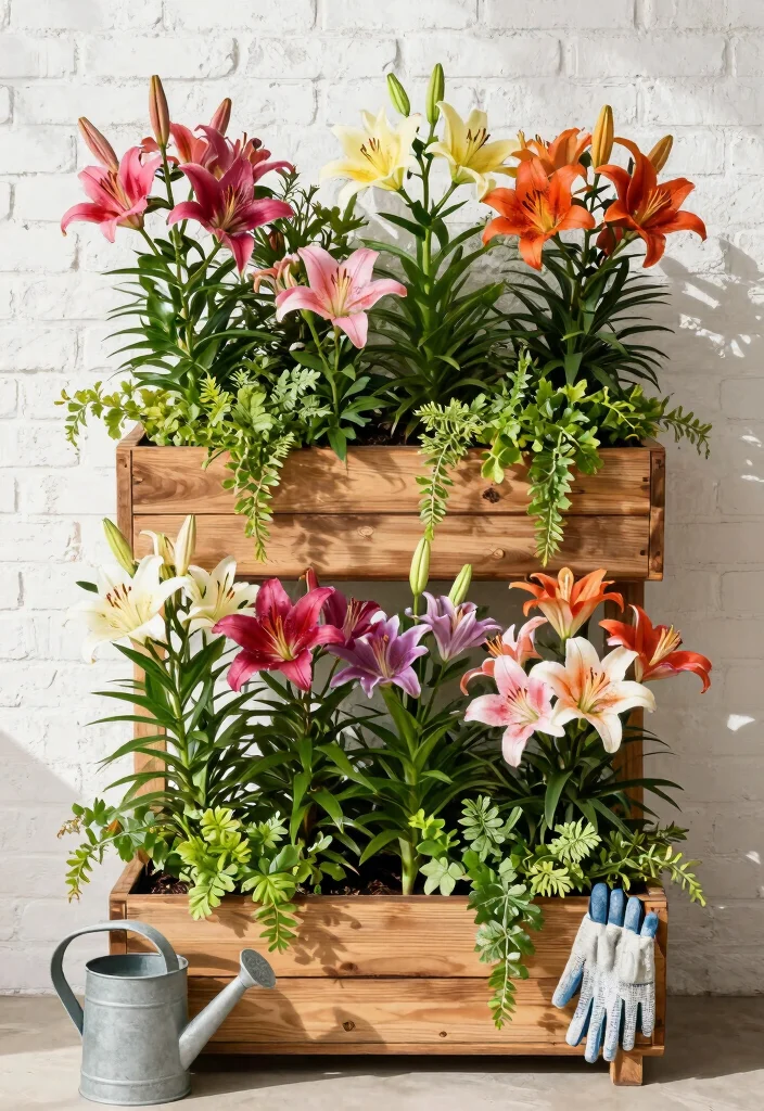 14 Lily Garden Ideas Flower Beds That Bloom Beautifully - 1. Vertical Lily Planters 1