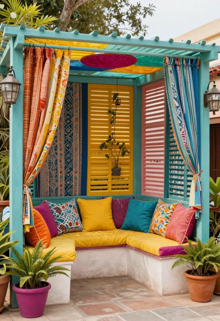 14 Louvered Pergola Ideas for Adjustable Shade & Style 53 14 Louvered Pergola Ideas for Adjustable Shade & Style - 13. Colorful Accents 1