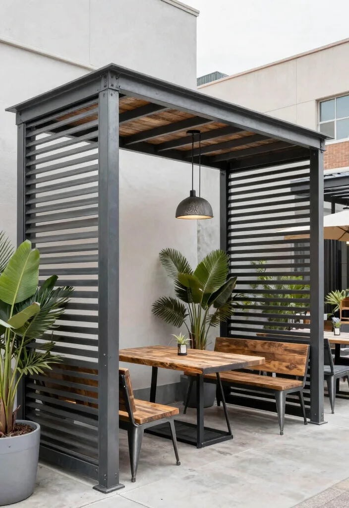 14 Louvered Pergola Ideas for Adjustable Shade & Style 16 14 Louvered Pergola Ideas for Adjustable Shade & Style - 6. Modern Industrial 1