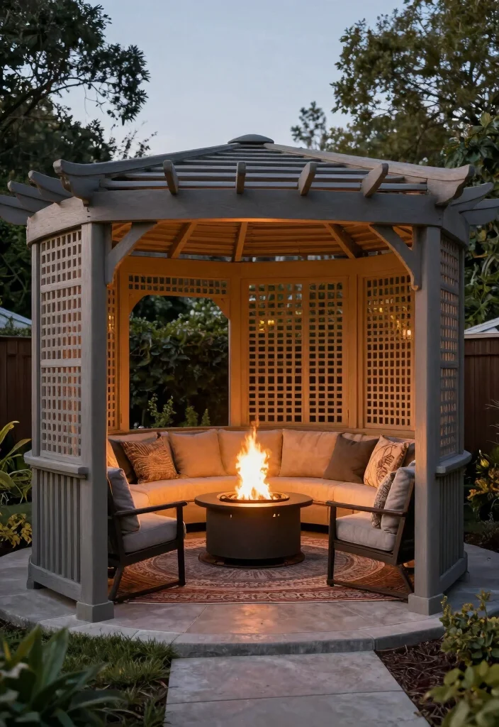 14 Louvered Pergola Ideas for Adjustable Shade & Style 49 14 Louvered Pergola Ideas for Adjustable Shade & Style - 9. Cozy Fire Pit Retreat 1