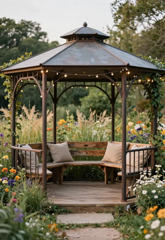 14 Metal Gazebo Ideas Backyard Outdoor Spaces Will Love - 1. Rustic Charm with Vintage Patina 1