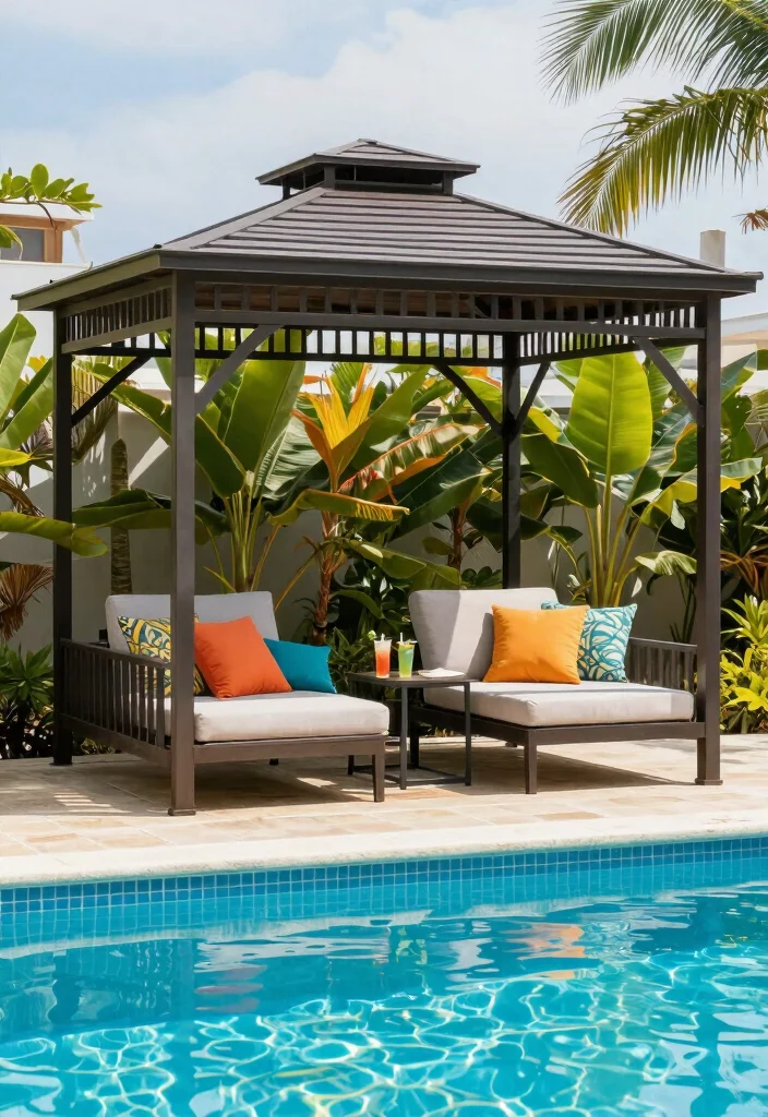 14 Metal Gazebo Ideas Backyard Outdoor Spaces Will Love - 12. Chic Poolside Retreat 1