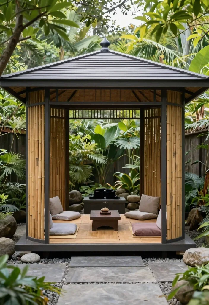 14 Metal Gazebo Ideas Backyard Outdoor Spaces Will Love - 7. Zen Retreat with Bamboo Accents 1