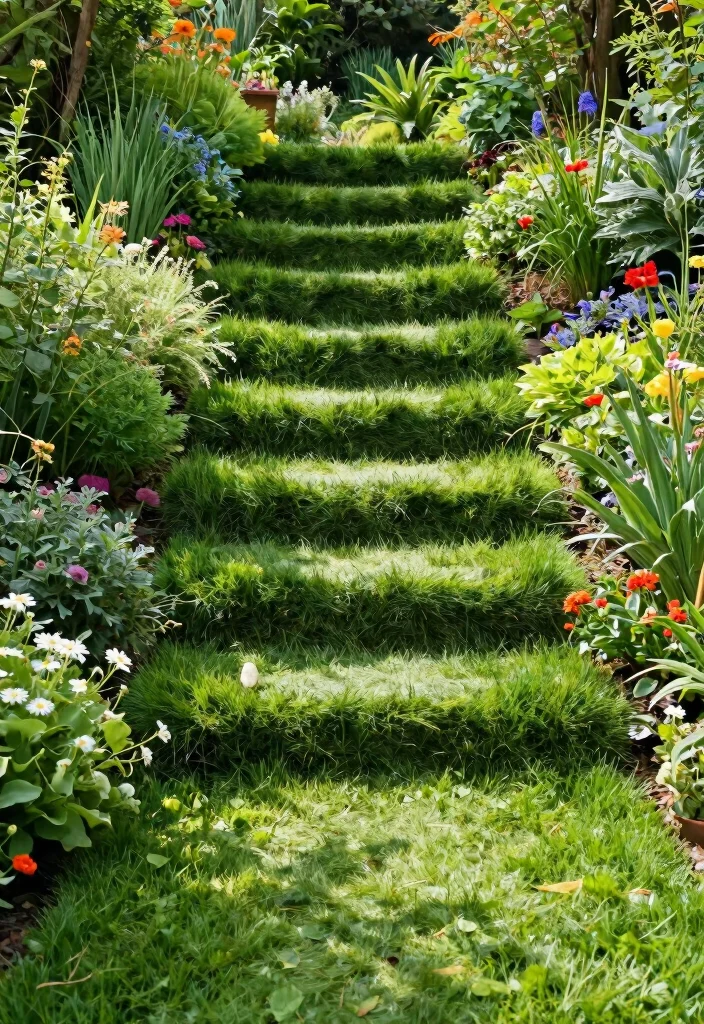 14 Outdoor Stairs Ideas That Elevate Your Landscape - 12. Grass-Covered Steps 1