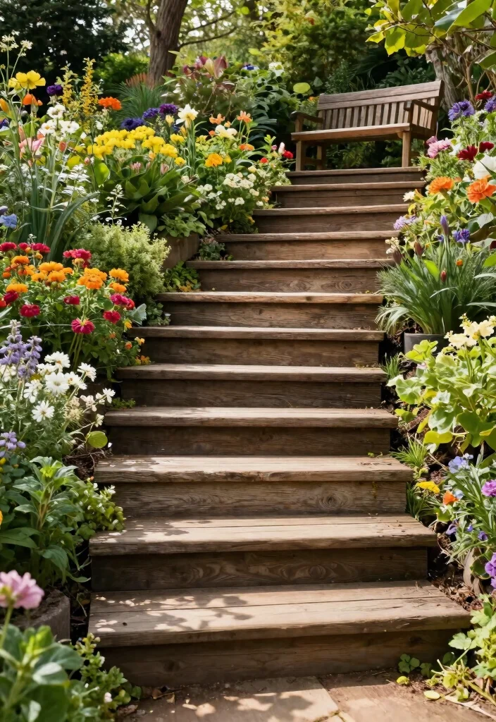 14 Outdoor Stairs Ideas That Elevate Your Landscape - 2. Rustic Timber Stairs 1