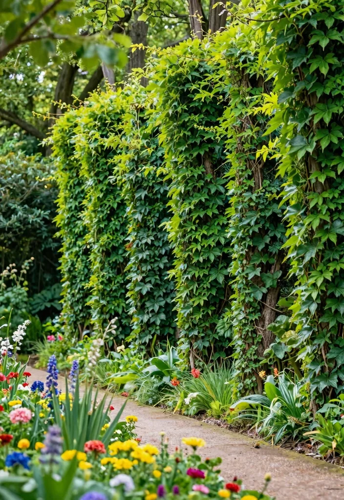 14 Tree Fence Ideas That Blend Nature & Privacy - 12. Ivy-Covered Tree Fence 1