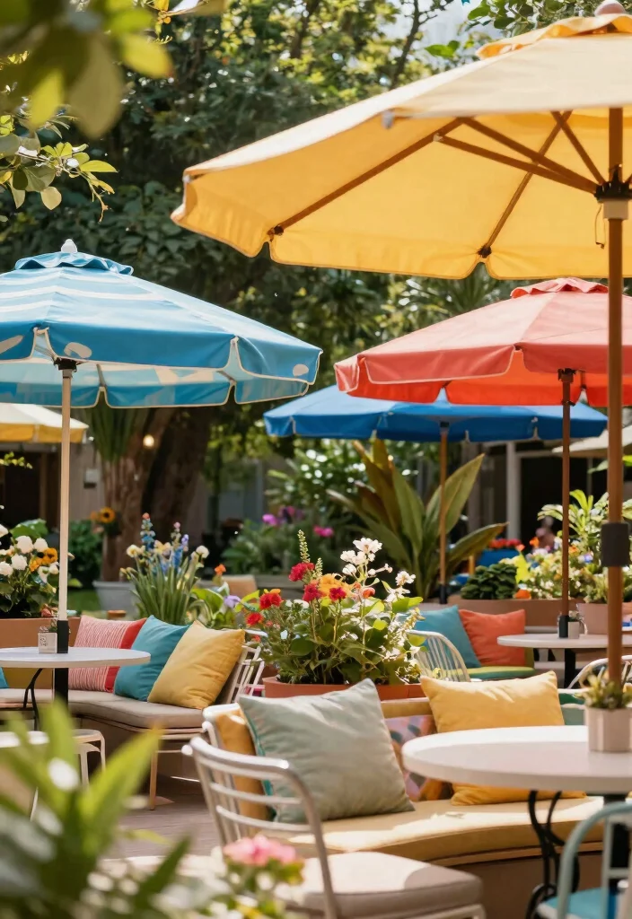 15 Awning Ideas Patio Spaces Will Love - 13. Colorful Patio Umbrellas 1