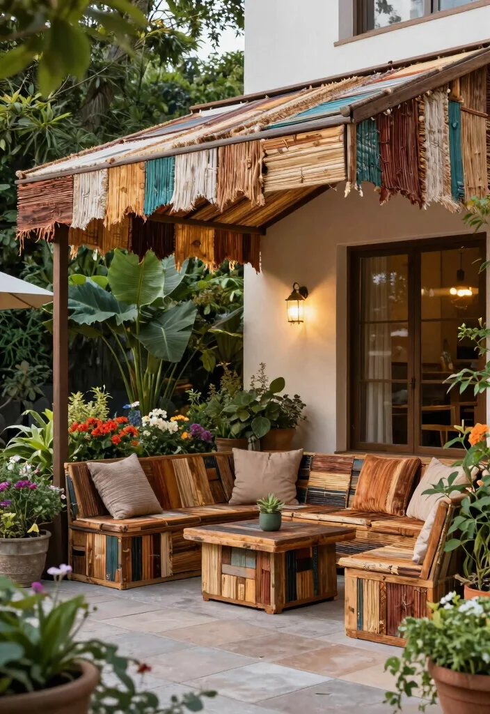 15 Awning Ideas Patio Spaces Will Love - 15. Eco-Conscious Awnings with Upcycled Materials 1