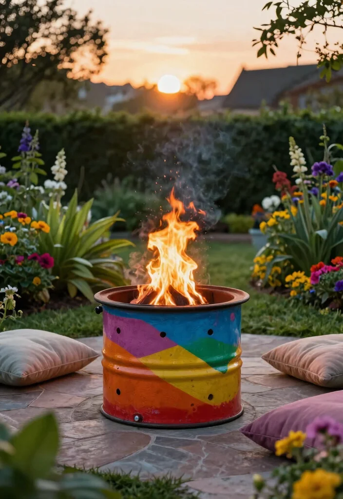 15 Fire Pit Ideas Outdoor Spaces Will Obsess Over - 1. Upcycled Fire Pit from a Vintage Drum 1