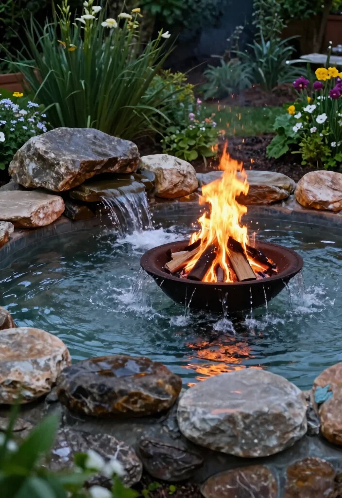 15 Fire Pit Ideas Outdoor Spaces Will Obsess Over - 8. Fire Pit with Water Feature 1