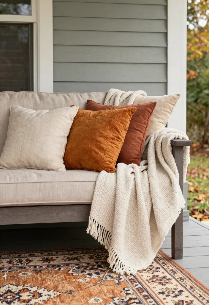 15 Front Porch Entryway Ideas That Feel Warm & Welcoming 43 15 Front Porch Entryway Ideas That Feel Warm & Welcoming - 13. Seasonal Textiles 1