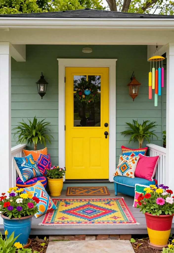 15 Front Porch Entryway Ideas That Feel Warm & Welcoming 2 15 Front Porch Entryway Ideas That Feel Warm & Welcoming - 2. Bright and Bold Color Palette 1