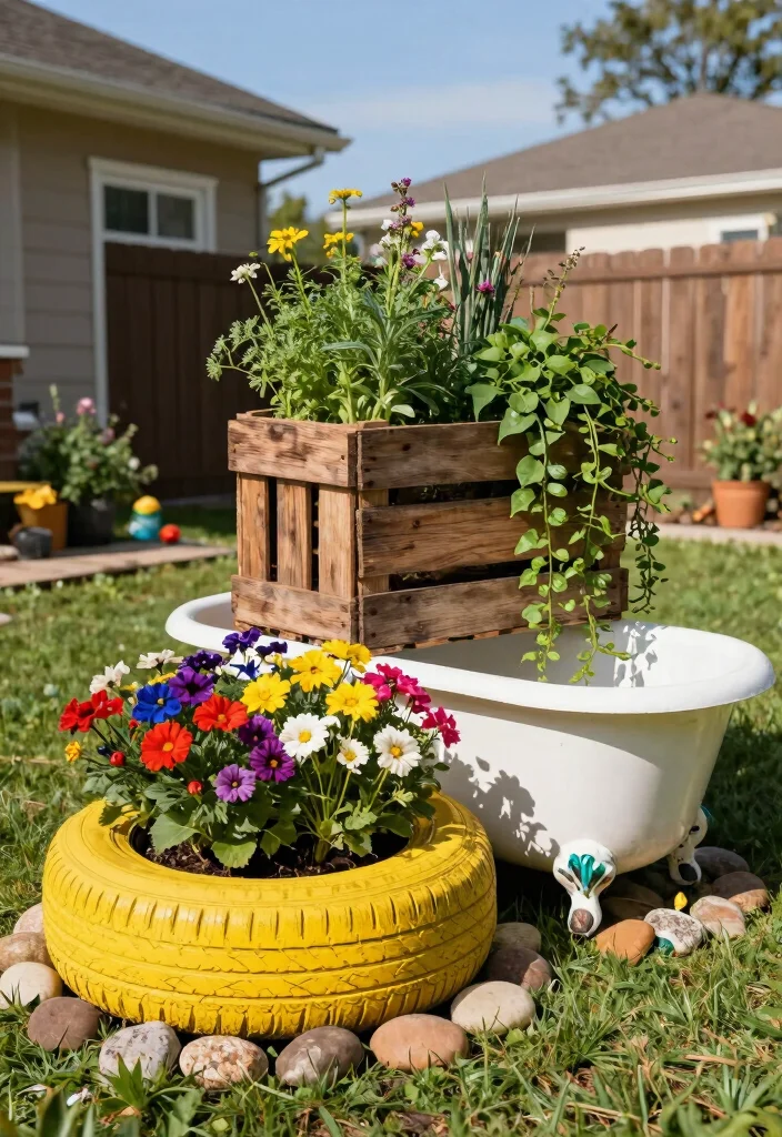 15 Front of House Planter Ideas That Boost Curb Appeal 12 15 Front of House Planter Ideas That Boost Curb Appeal - 2. Recycled Material Planters 1