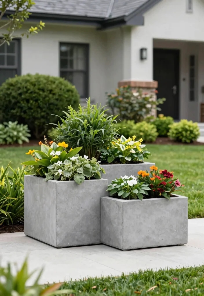 15 Front of House Planter Ideas That Boost Curb Appeal 26 15 Front of House Planter Ideas That Boost Curb Appeal - 7. Modern Concrete Planters 1