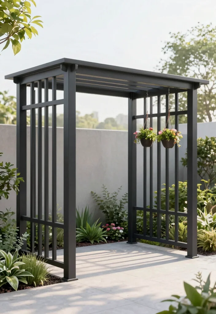 15 Metal Pergola Ideas for a Sleek Modern Look - 1. Minimalist Steel Structure 1