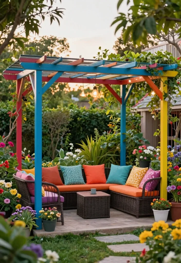15 Metal Pergola Ideas for a Sleek Modern Look - 10. Painted Metal Pergola 1