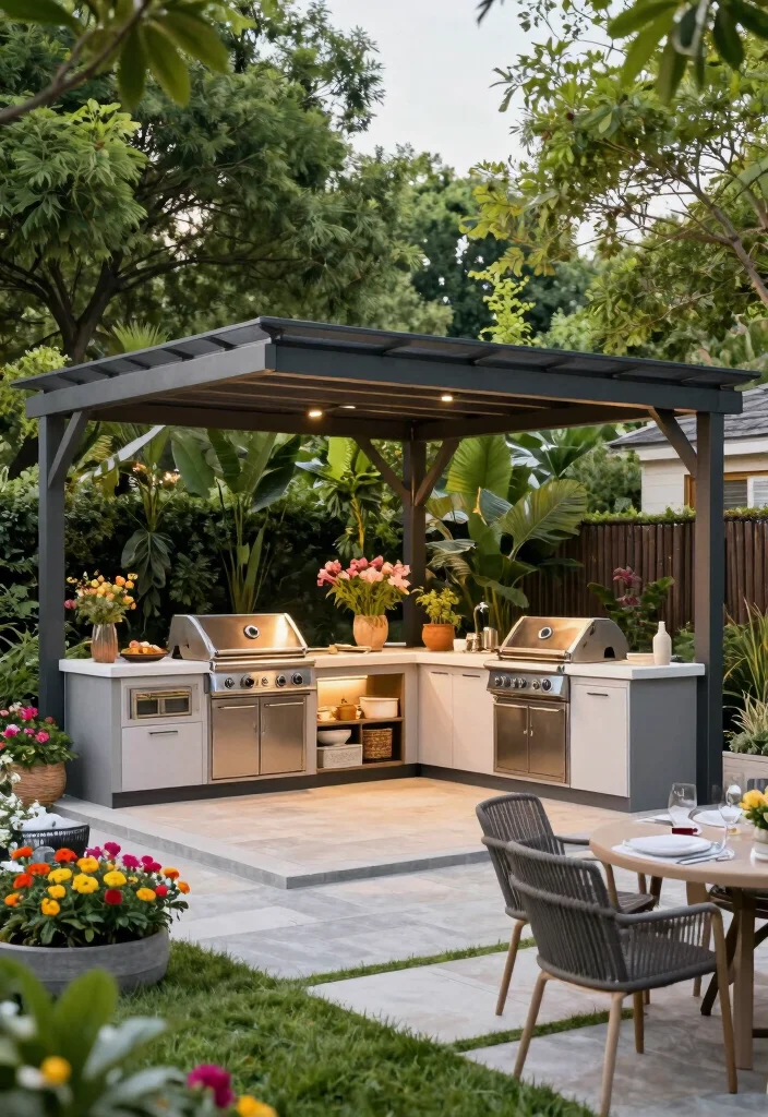 15 Metal Pergola Ideas for a Sleek Modern Look - 13. Multi-Functional Pergola with an Outdoor Kitchen 1