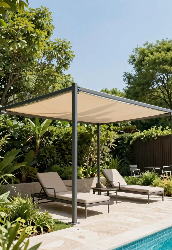 15 Metal Pergola Ideas for a Sleek Modern Look - 15. Tension Fabric Canopy Pergola 1