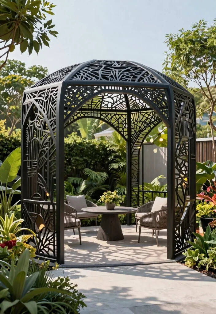 15 Metal Pergola Ideas for a Sleek Modern Look - 3. Geometric Metal Design 1