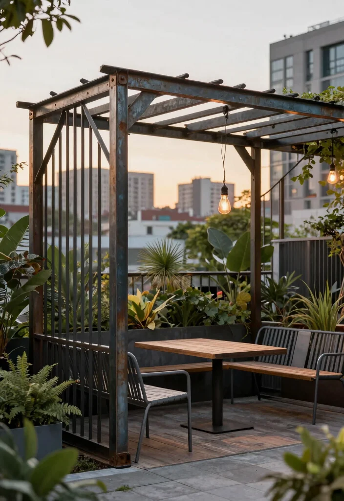15 Metal Pergola Ideas for a Sleek Modern Look - 4. Industrial-Chic Vibe 1