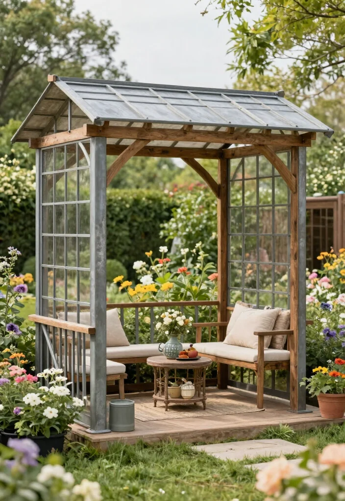 15 Metal Pergola Ideas for a Sleek Modern Look - 9. Rustic Farmhouse Charm 1