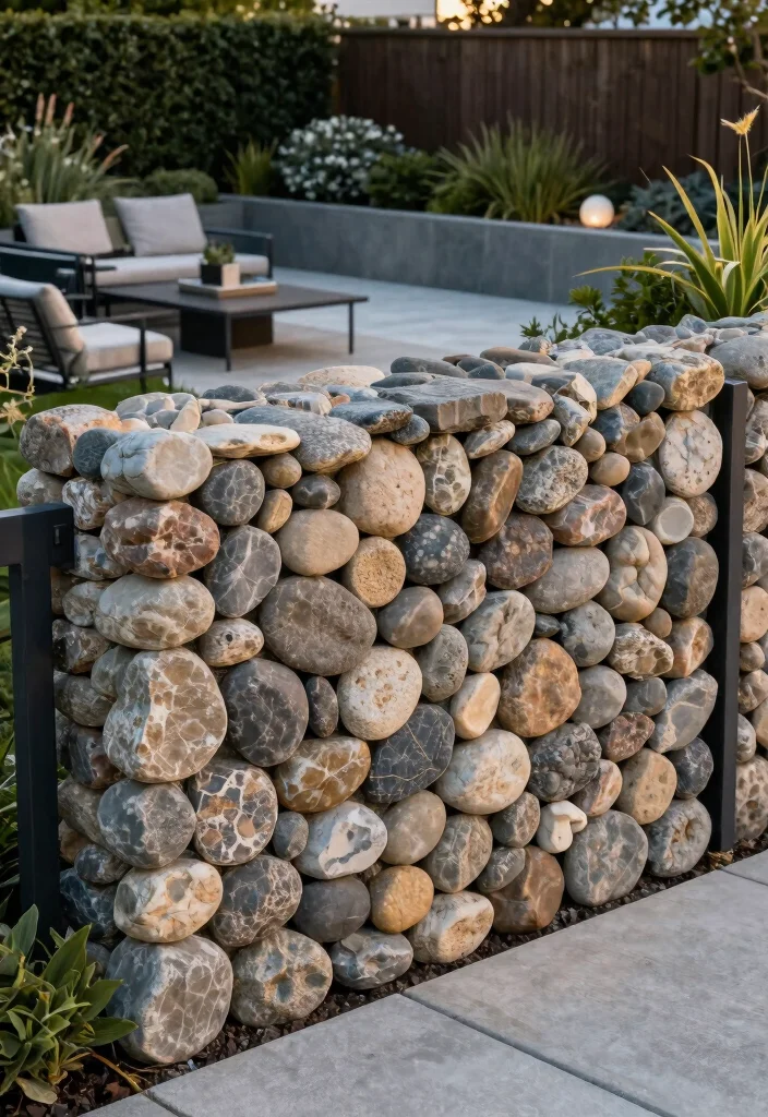 15 Simple Fence Ideas That Are Clean & Modern - 4. Gabion Stone Wall Fencing 1