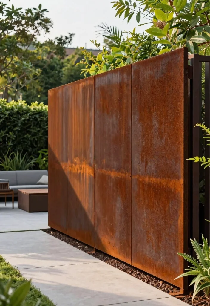 15 Simple Fence Ideas That Are Clean & Modern - 6. Corten Steel Fencing 1