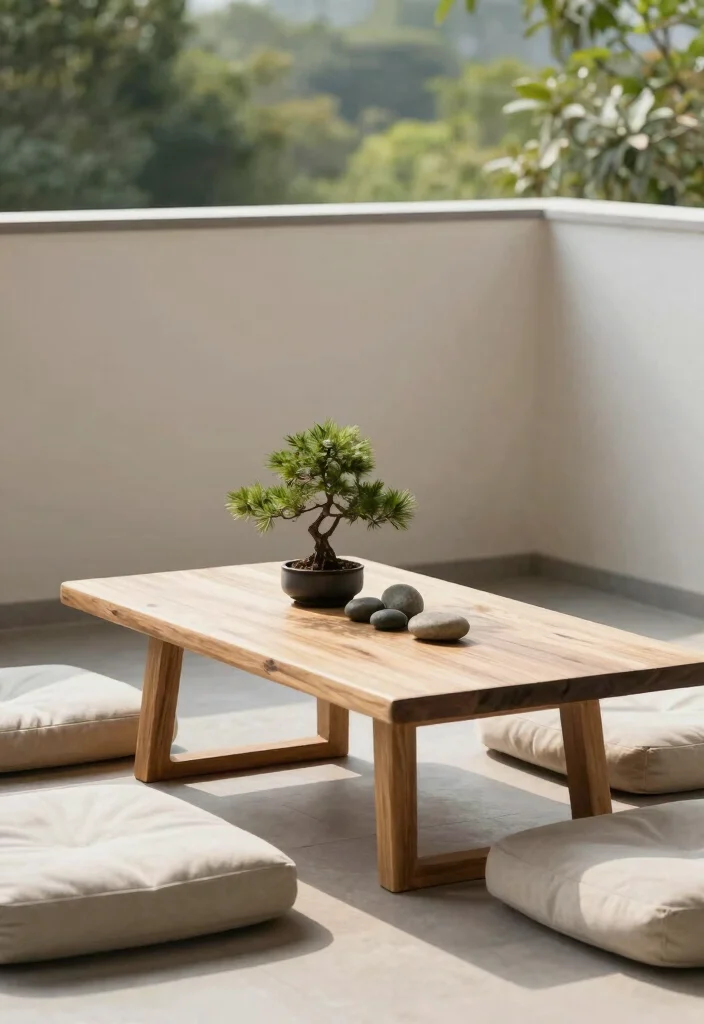 15 Zen Balcony Ideas for a Calm & Minimal Escape - 3. Minimalist Zen Table 1
