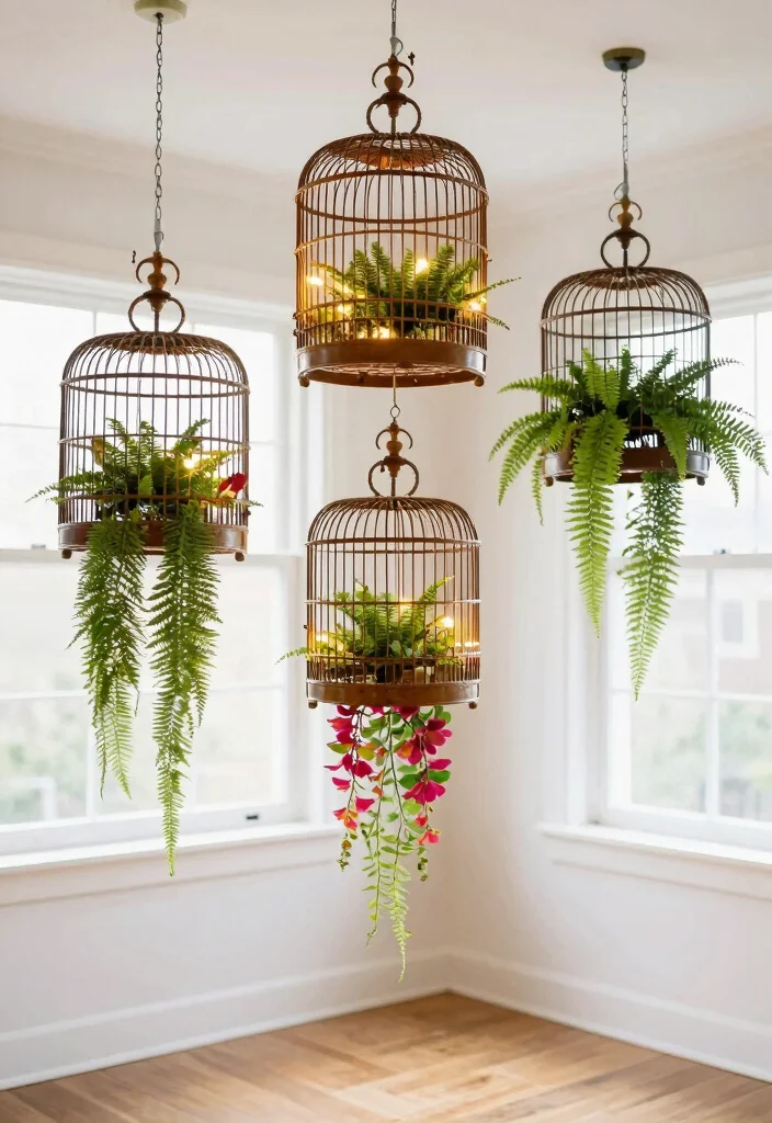 16 Bird Cage Planter Ideas That Look Whimsical & Chic 1 16 Bird Cage Planter Ideas That Look Whimsical & Chic - 1. Whimsical Hanging Garden 1