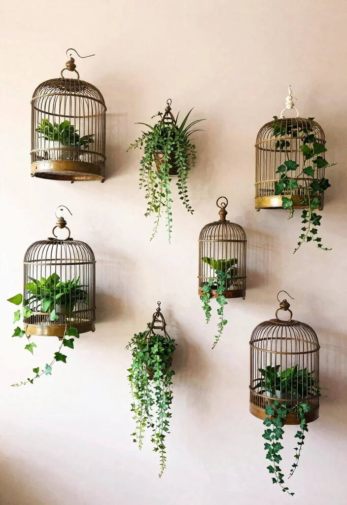 16 Bird Cage Planter Ideas That Look Whimsical & Chic 40 16 Bird Cage Planter Ideas That Look Whimsical & Chic - 10. Artistic Wall Display 1