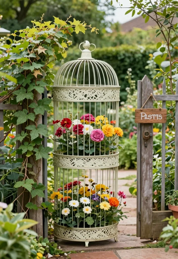 16 Bird Cage Planter Ideas That Look Whimsical & Chic 23 16 Bird Cage Planter Ideas That Look Whimsical & Chic - 3. Garden Gate Entryway 1