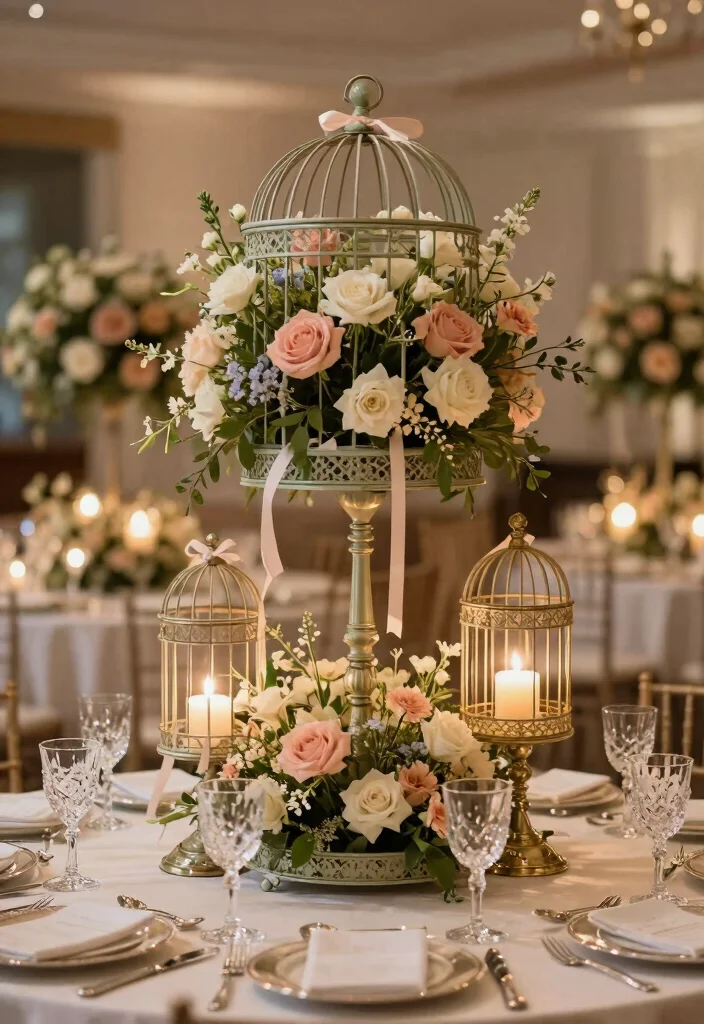 16 Bird Cage Planter Ideas That Look Whimsical & Chic 25 16 Bird Cage Planter Ideas That Look Whimsical & Chic - 5. Decorative Wedding Centerpiece 1