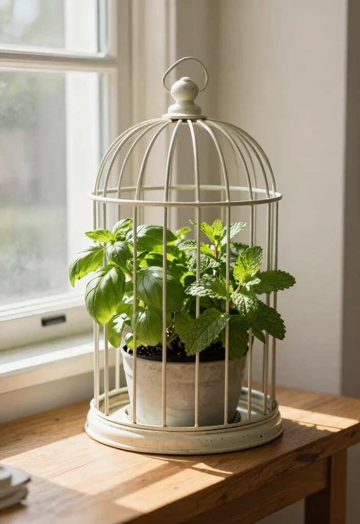 16 Bird Cage Planter Ideas That Look Whimsical & Chic 29 16 Bird Cage Planter Ideas That Look Whimsical & Chic - 9. Breakfast Nook Charm 1