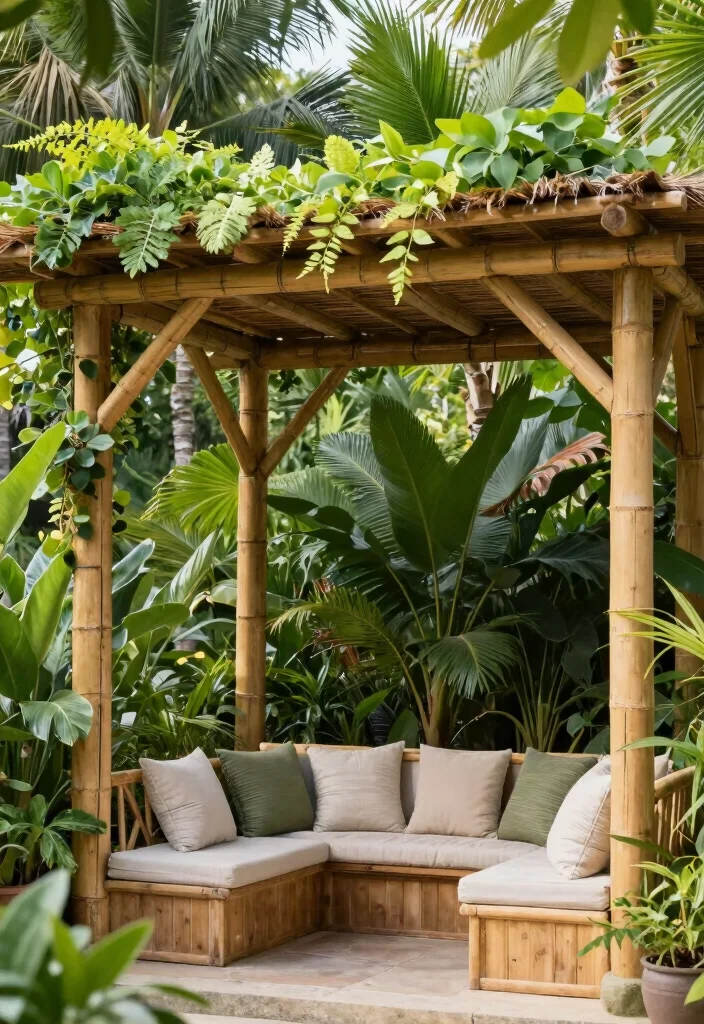 16 Corner Pergola Ideas That Maximize Small Spaces - 14. Eco-Friendly Bamboo Pergola 1