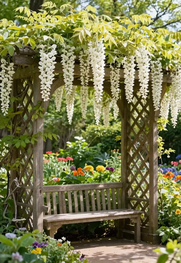 16 Corner Pergola Ideas That Maximize Small Spaces - 2. Lattice Pergola with Climbing Plants 1