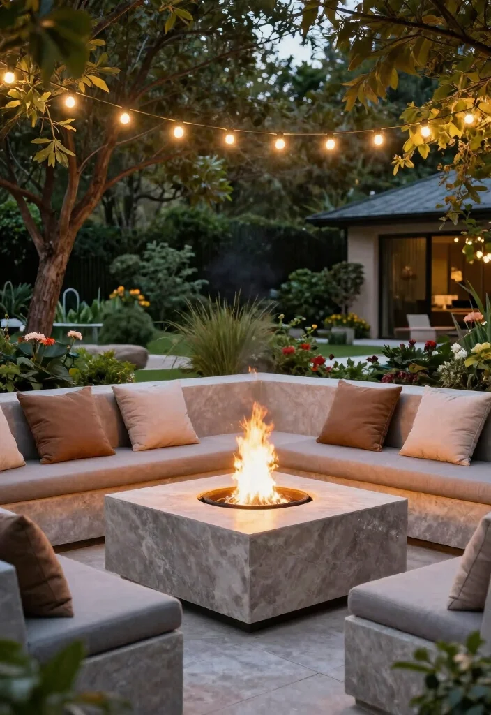 16 Cozy Backyard 2026 Trending Ideas That Feel Warm & Inviting All Year 3 16 Cozy Backyard 2026 Trending Ideas That Feel Warm & Inviting All Year - 3. Fire Pit with Built-in Seating 1