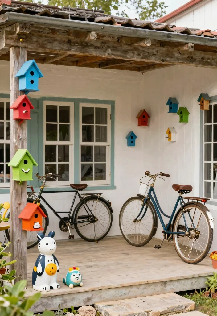 16 Farmhouse Patio Ideas That Feel Cozy & Timeless - 16. Element of Surprise with Creative Decor 1