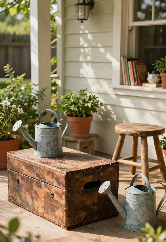 16 Farmhouse Patio Ideas That Feel Cozy & Timeless - 7. Vintage Finds for Character 1