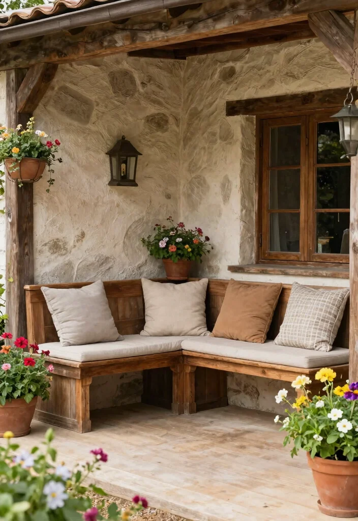 16 Farmhouse Patio Ideas That Feel Cozy & Timeless - 8. Built-In Seating 1