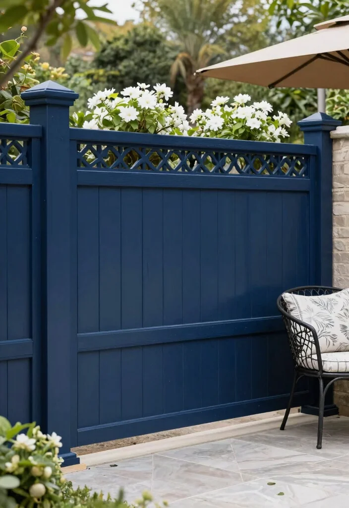 16 Fence Colour Ideas That Instantly Boost Curb Appeal 48 16 Fence Colour Ideas That Instantly Boost Curb Appeal - 8. Elegant Navy 1