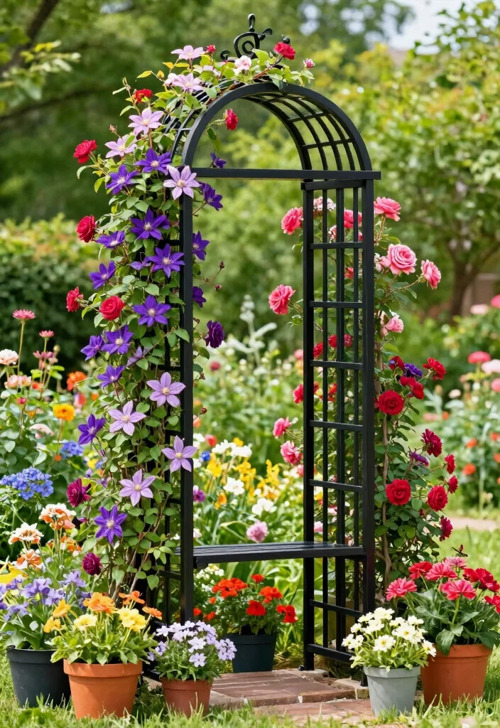 16 Flower Trellis Ideas That Create a Blooming Statement 2 16 Flower Trellis Ideas That Create a Blooming Statement - 2. Elegant Metal Trellis 1