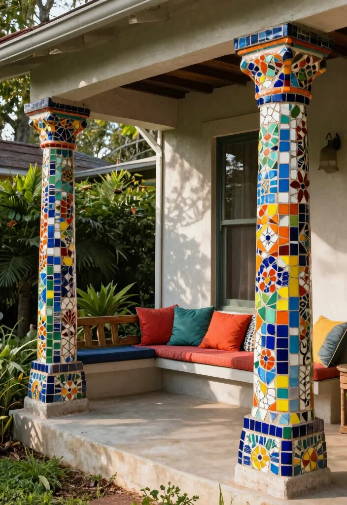 16 Front Porch Column Ideas That Add Classic Charm 40 16 Front Porch Column Ideas That Add Classic Charm - 10. Decorative Mosaic Columns 1