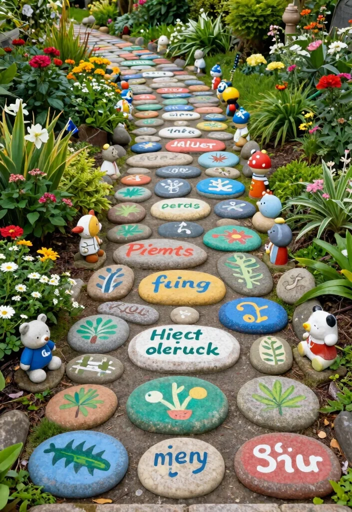 16 Front Yard Ideas on a Budget That Look Expensive 41 16 Front Yard Ideas on a Budget That Look Expensive - 11. Artistic Garden Path Markers 1