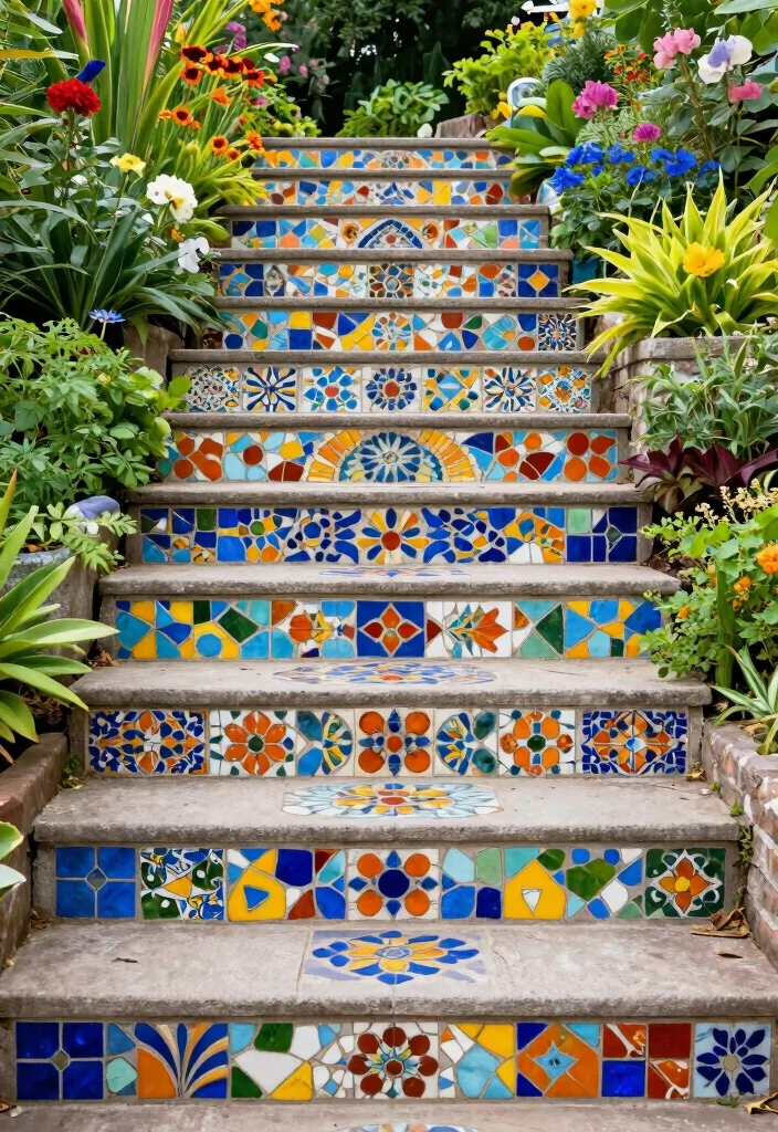 16 Outdoor Steps Ideas That Blend Beauty & Function 50 16 Outdoor Steps Ideas That Blend Beauty & Function - 10. Artistic Mosaic Steps 1