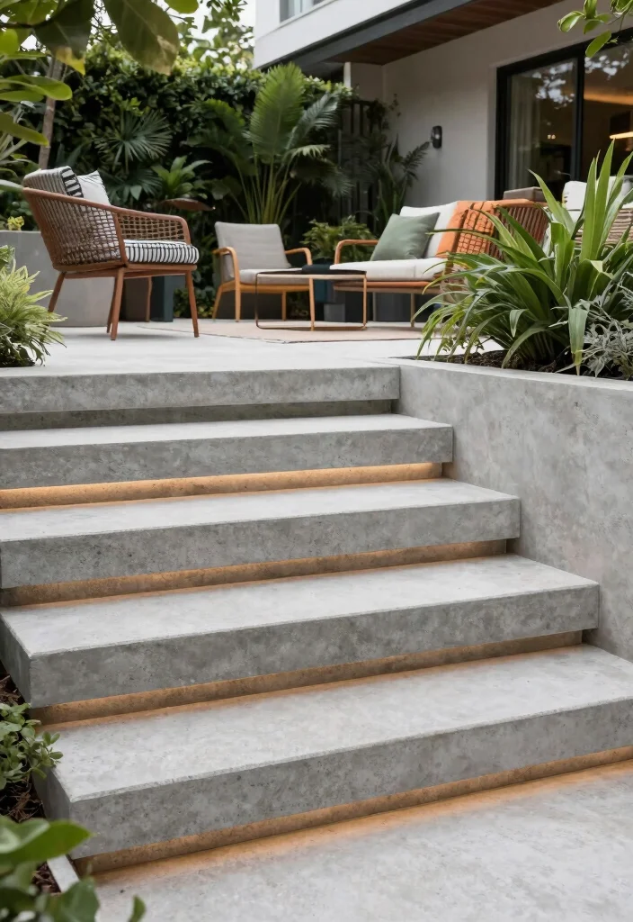 16 Outdoor Steps Ideas That Blend Beauty & Function 35 16 Outdoor Steps Ideas That Blend Beauty & Function - 5. Concrete Steps with a Modern Twist 1
