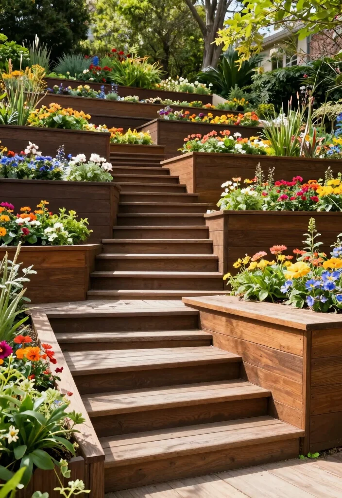 16 Outdoor Steps Ideas That Blend Beauty & Function 47 16 Outdoor Steps Ideas That Blend Beauty & Function - 7. Tiered Wooden Stairs 1